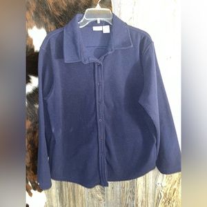 Cabin Creek size large navy blue ribbed fabric with buttons up the front